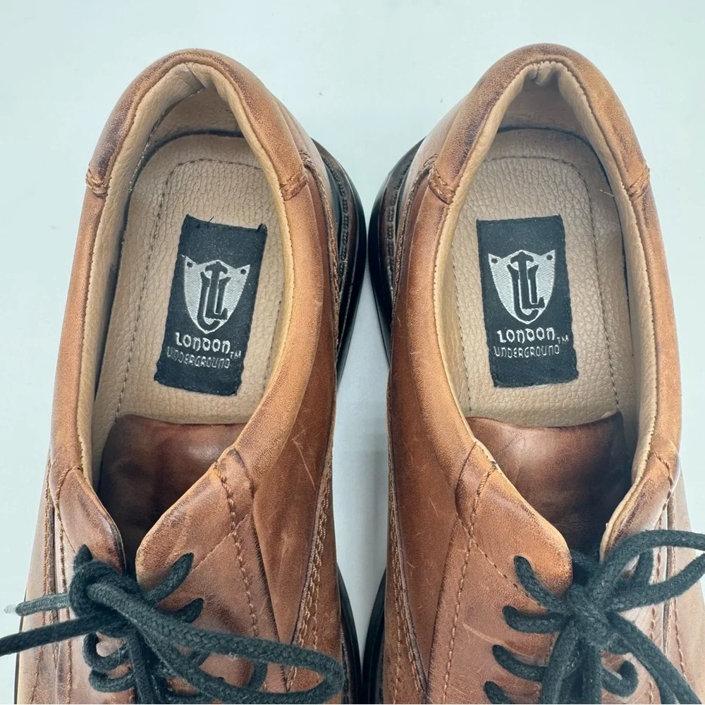 London Underground Maltese Brown Leather Lace Up Chunky Y2K Casual Shoe Size 9